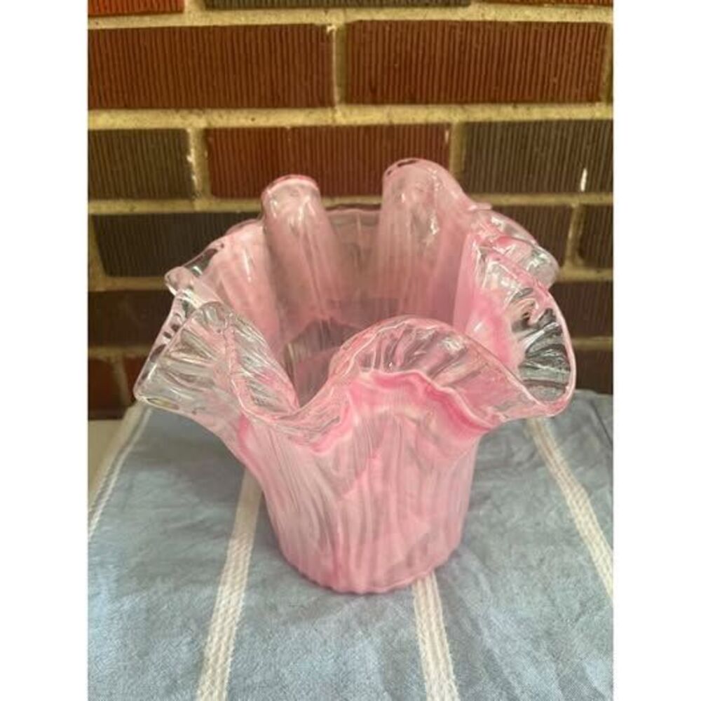 vintage pink ruffled vase